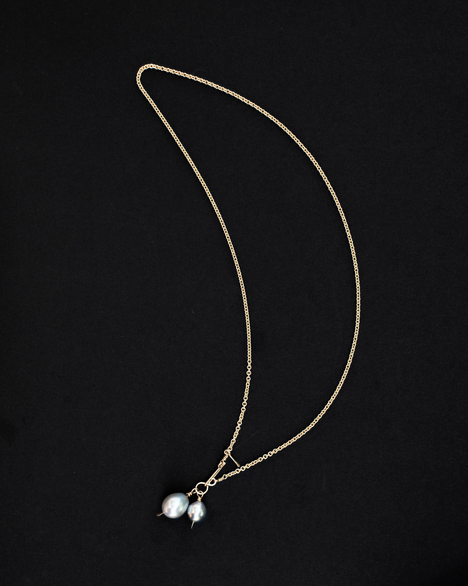 14k and pearl offers black cord double slide necklace