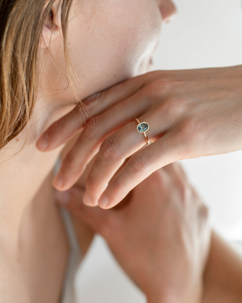 14K Petrichor Sapphire Floating Ring