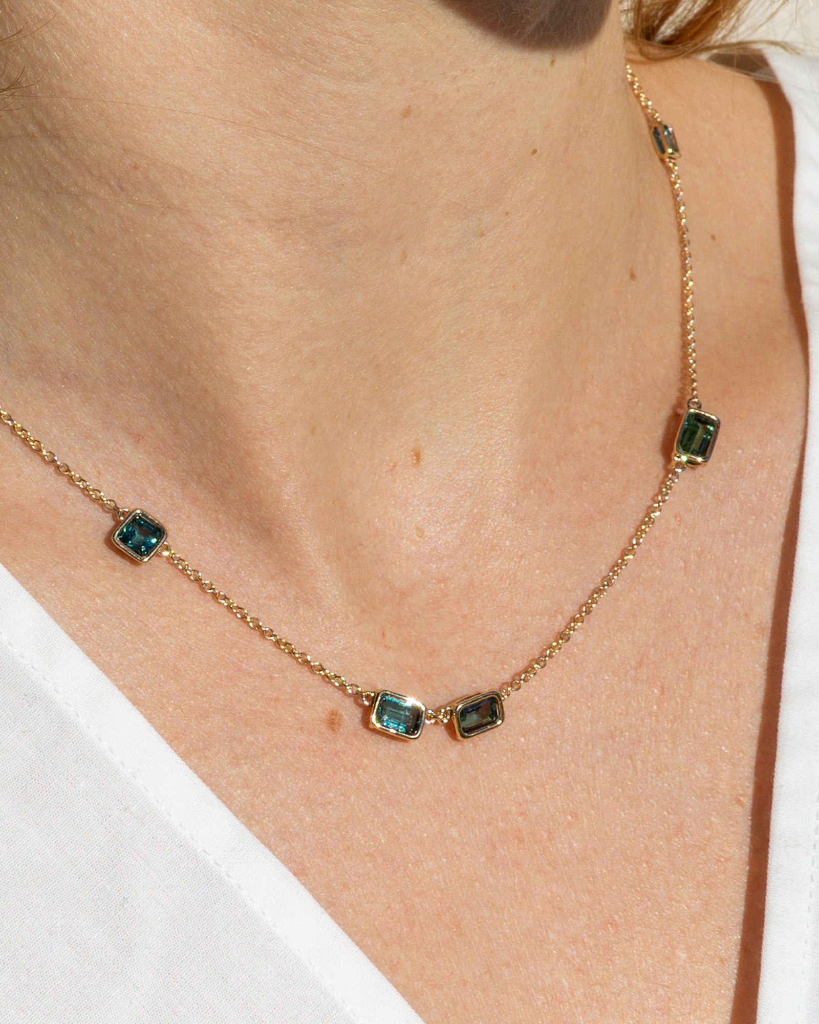 14K Many Tourmalines Floating Chain Necklace