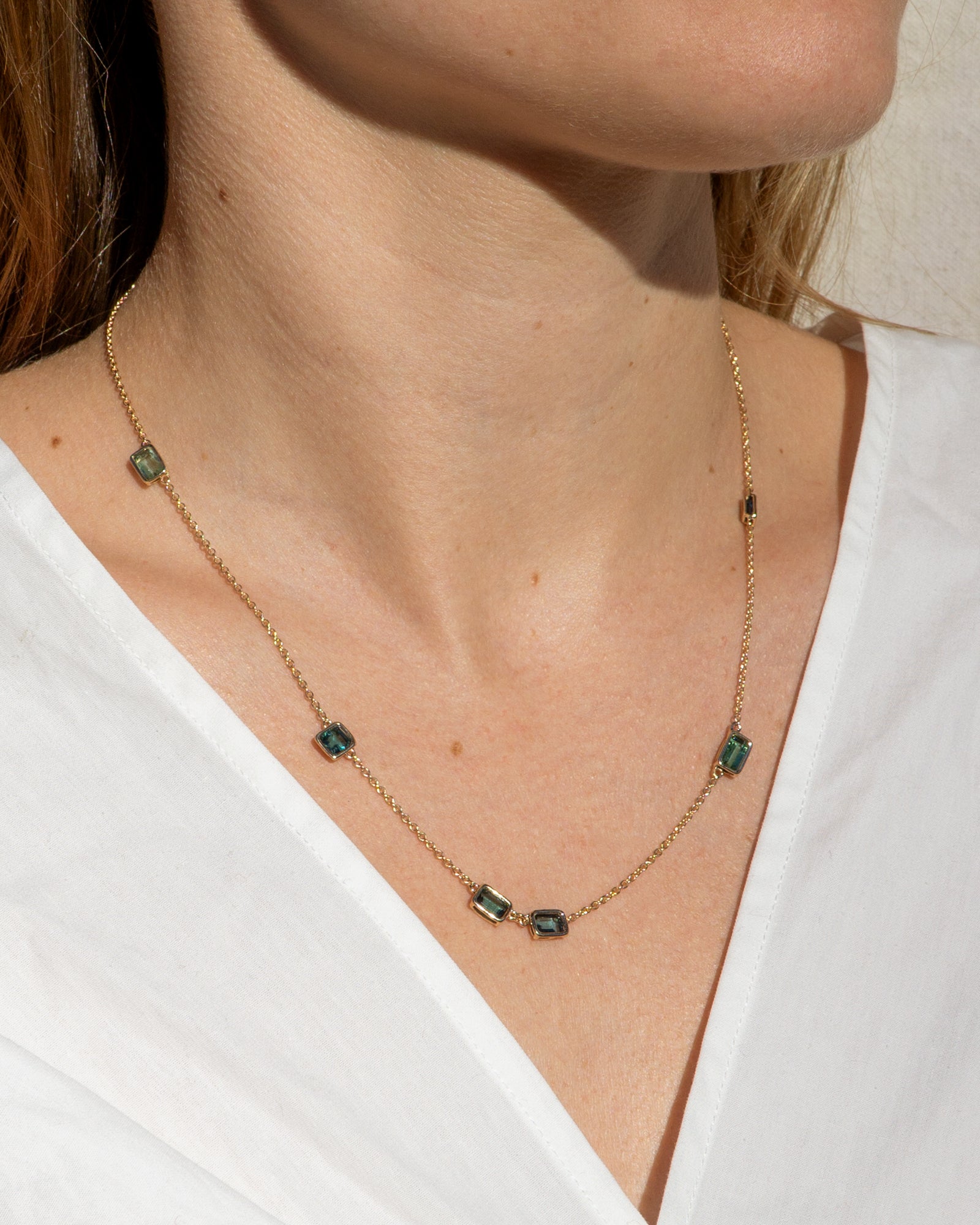 14K Many Tourmalines Floating Chain Necklace