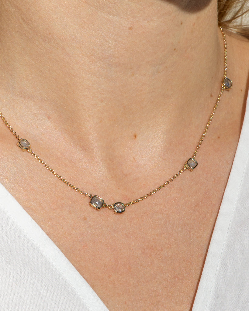 14K Many Diamond Floating Necklace