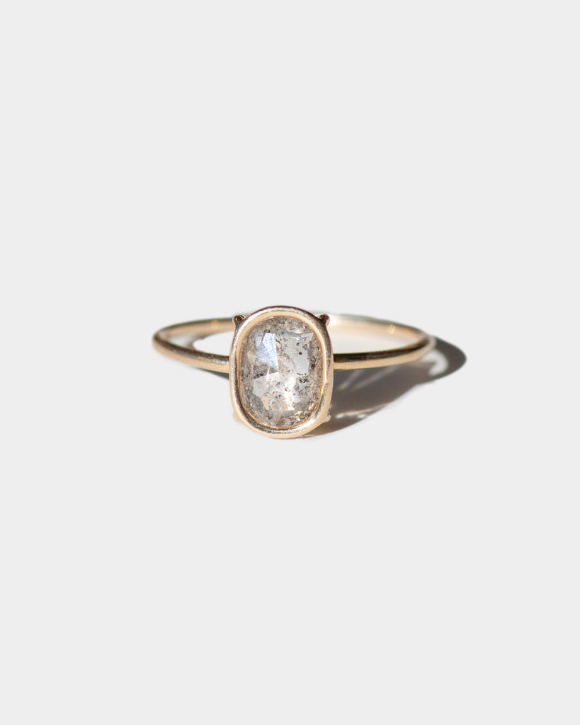 14K Salt and Pepper Oval Mineral Diamond Floating Ring