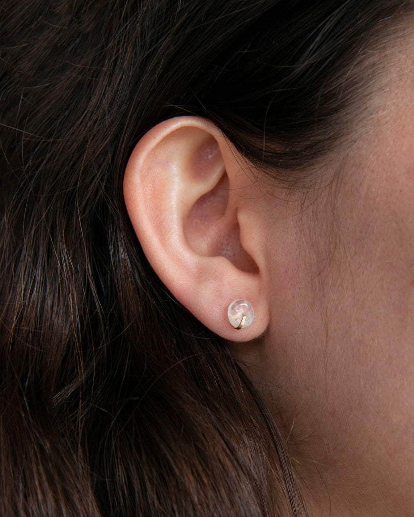 Moonstone Disk Stud Earrings