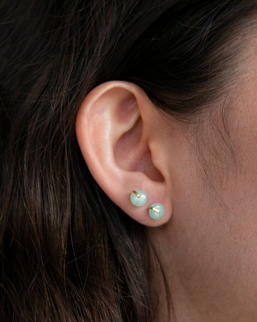 Green Opal Disk Stud Earrings