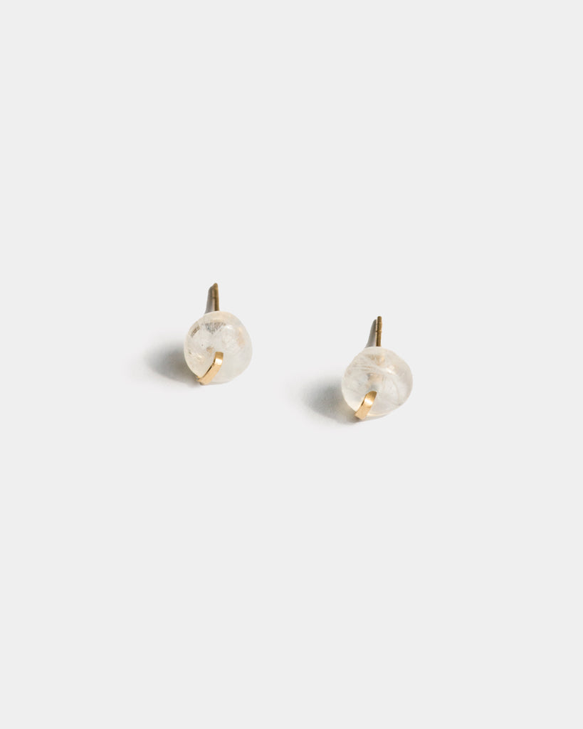 Moonstone Disk Stud Earrings