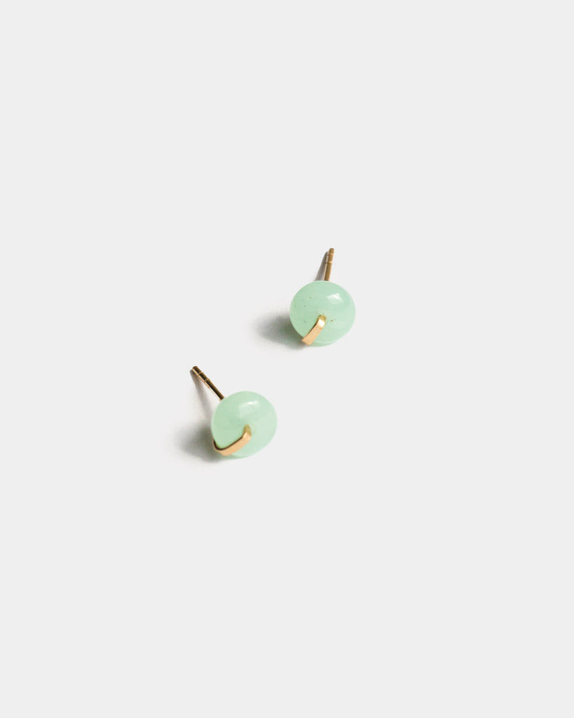 Green Opal Disk Stud Earrings