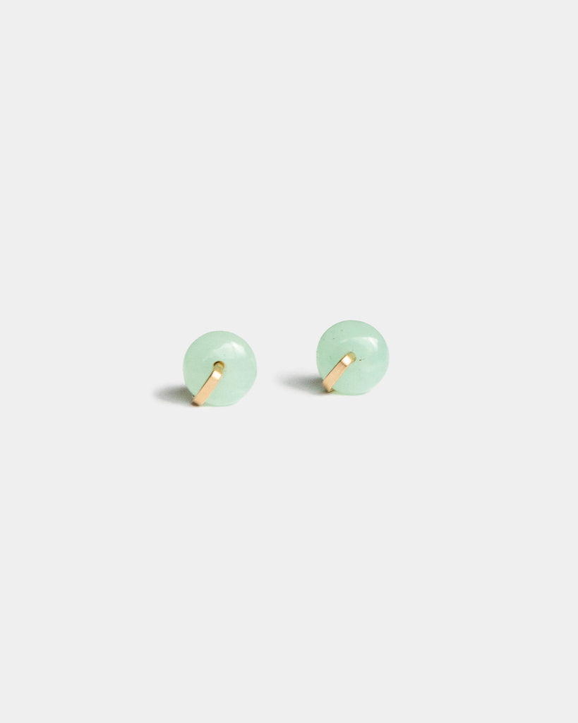 Green Opal Disk Stud Earrings