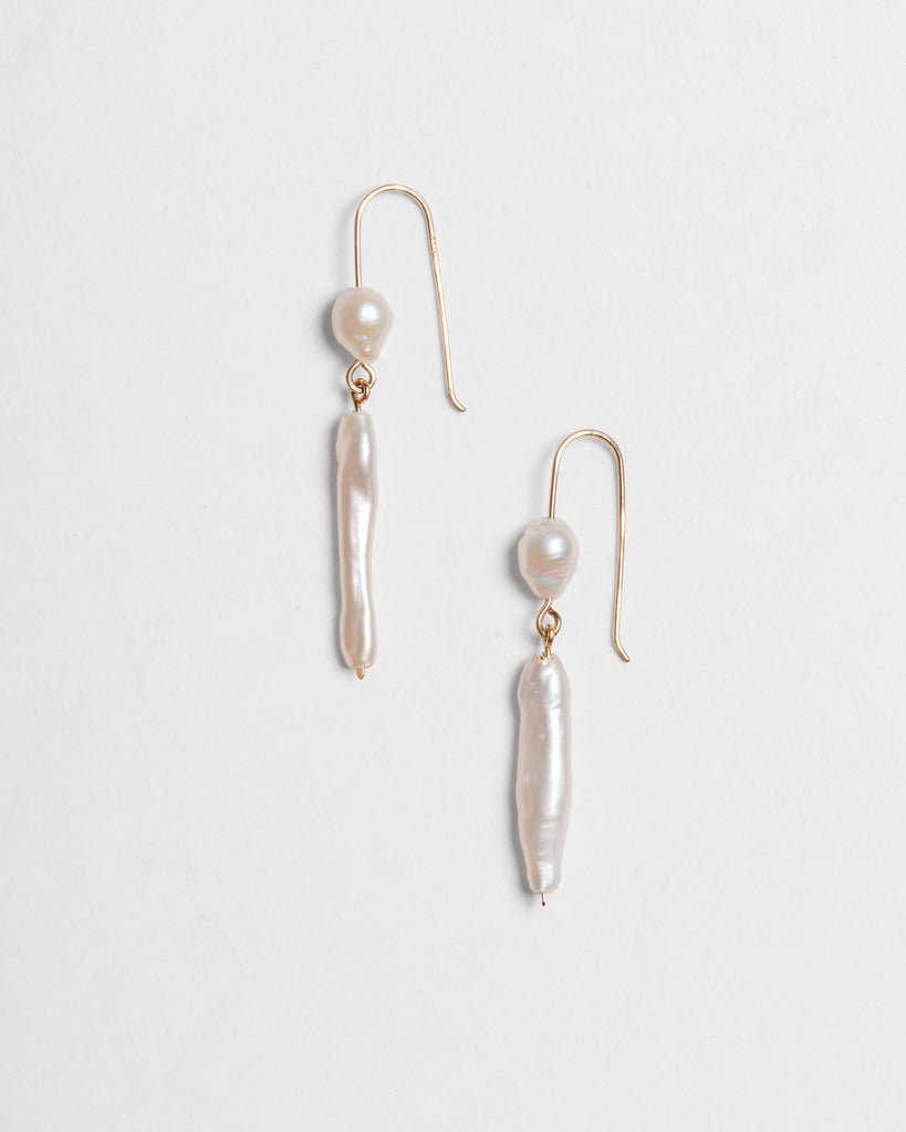 Biwa Pearl Double Drop Earrings