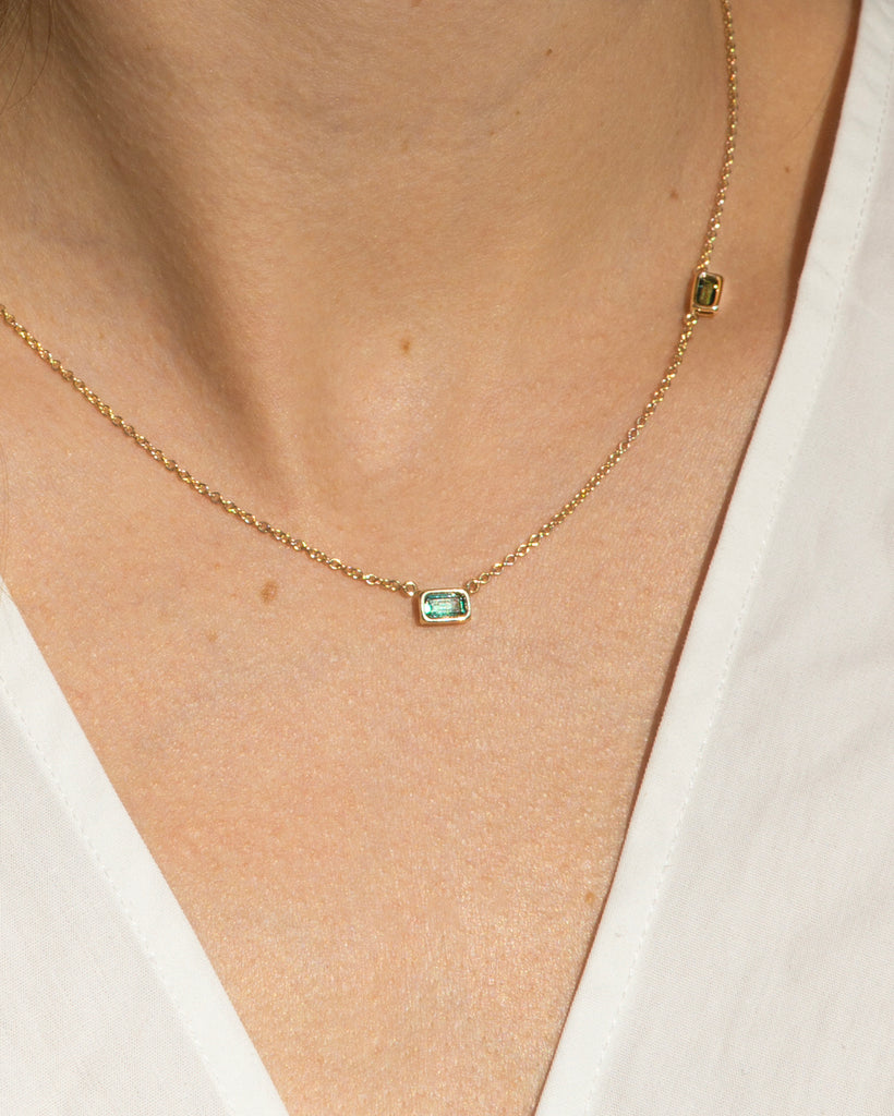 14K Twin Emerald Cut Tourmaline Floating Necklace