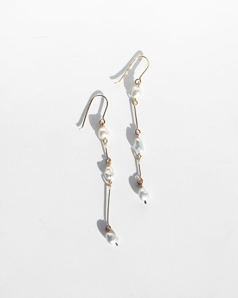 14K Keshi Pearl Bone Chain Earrings