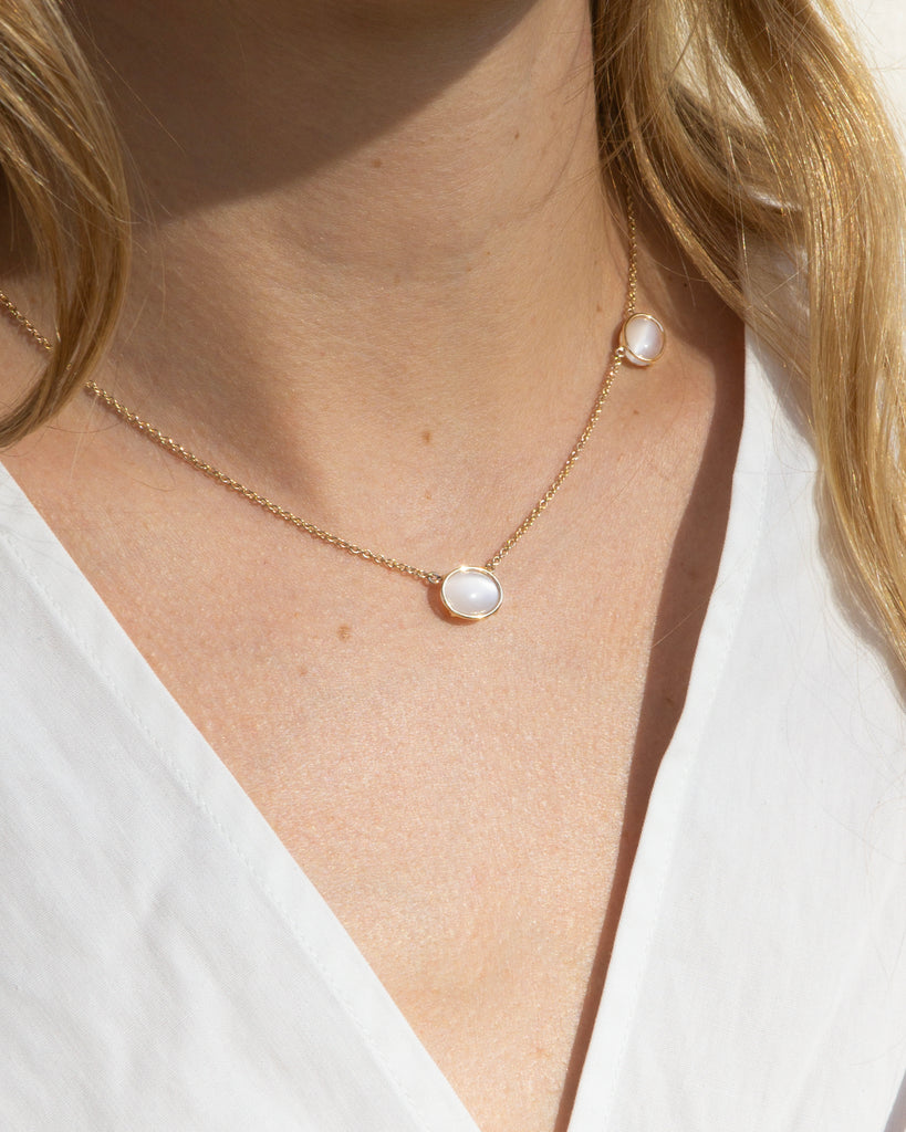 14K Twin Moon Floating Necklace