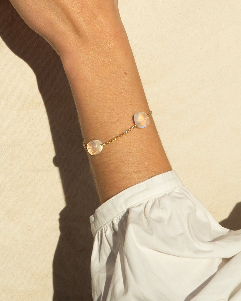 14K Triple Moonstone Chain Bracelet