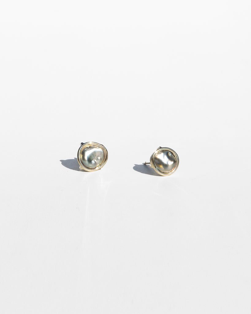 14K Charcoal Keshi Pearl Floating Studs