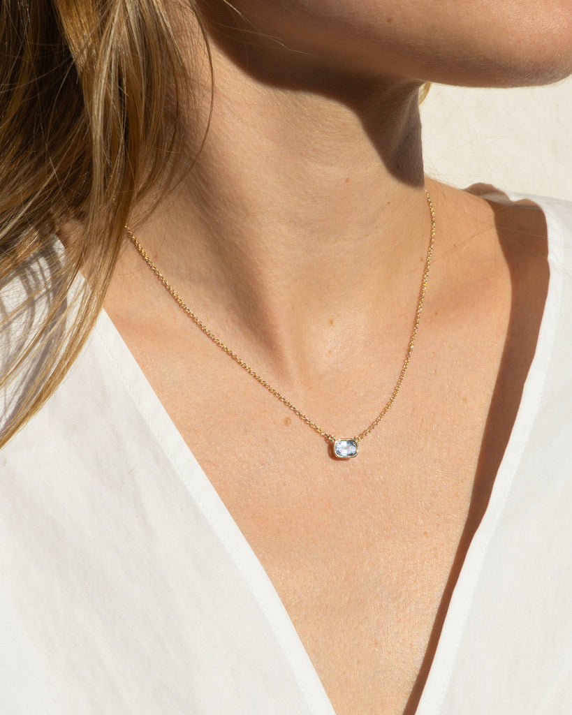 14K Sea Sapphire Floating Chain Necklace